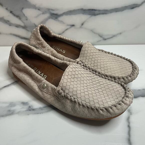 Sabrinas | Women's Neutral Leather Reptile Print Ballet Loafers Sz 39 Sz 8.5 - Picture 1 of 8
